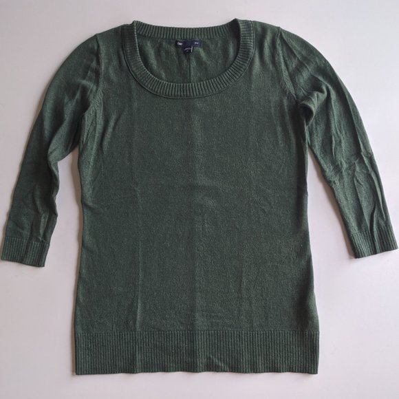 ☕ GAP Moss Green Sweater 3/4 Sleeve Scoopneck - Picture 5 of 7